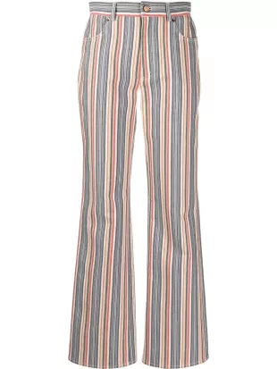 Chloé - Striped High Rise Bootcut Leg Jeans by See