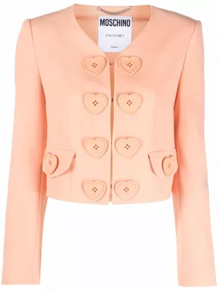 Heart-Buttons V-Neck Fitted Jacket