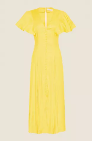 Linen Flutter Sleeve Midi Dress by Pearl