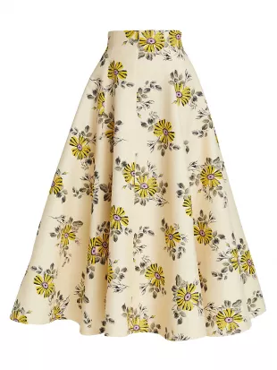 Floral Gabardine Midi-Skirt
