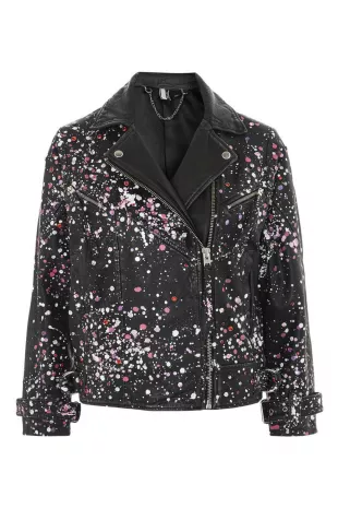 Eddie Rhinestone & Paint Splatter Leather Biker