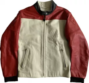 White & Red Leather Moto Jacket