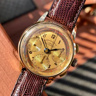 14K Yellow Gold Tri-Color Valjoux 72 Chronograph Wristwatch