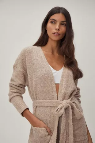 Knitted Midi Belted Pocket Cardigan