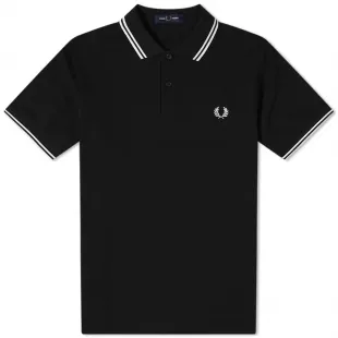Twin Tipped Logo Polo in Black