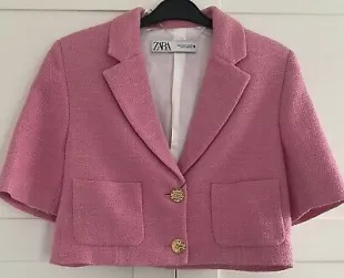 PINK TEXTURED CROPPED JACKET BLAZER COAT