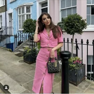 PINK BUTTONED TWEED TEXTURED JACKET