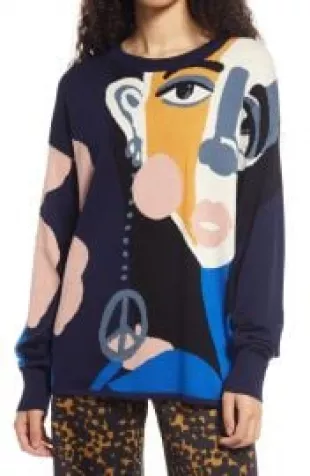 Cristina Martinez Intarsia Design Cotton & Cashmere Crewneck