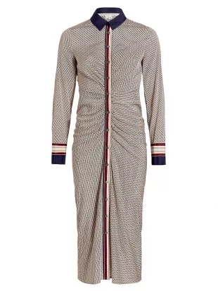 Mesika Ruched Printed Stretch-silk Midi Dress