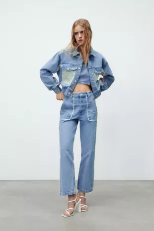 Zara contrast hotsell denim jacket