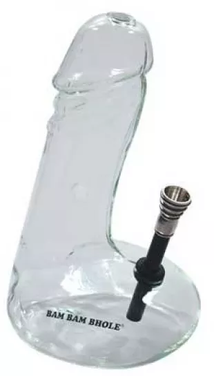 Bong als Penis aus Borosilikat-Glas von BamBamBhole - Höhe: 20cm inkl. Siebe