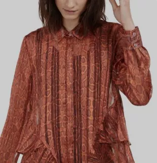 Ruffled Snake-Embossed Top