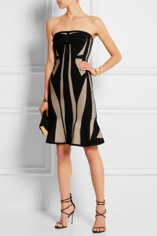 HERVÉ LÉGER - Black Strapless Two-tone Bandage Dress