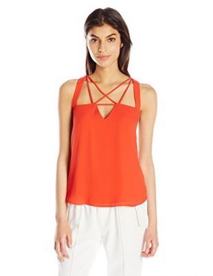 BCBGMAXAZRIA Women's Raelyn Open Neck Woven Top, Bright Red, X-Small