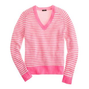 J. CREW - COTTON V-NECK SWEATER IN NEON STRIPE