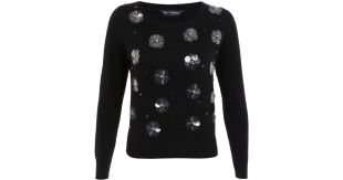 Miss Selfridge Women's Black Embellished Flower Jumper