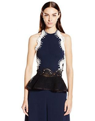 Jonathan Simkhai Women's Tower Mesh Halter Top, Navy Combo, X-Small