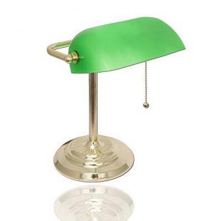 Bankers Desk Lamp with Green Shade by Light Accents - Desk Light with Green Glass Shade and Polished Brass Finish - Vintage Reading Lamp - Antique Lamp - Green Banker Lamp - Metal Office Lamp
