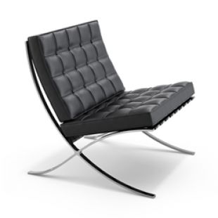 KNOLL FAUTEUIL BARCELONA (STRUCTURE CHROMÉE / REVÊTEMENT BLACK - ACIER / CUIR SABRINA)