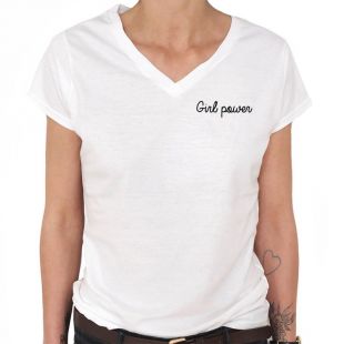 T shirt Col V Femme GIRL POWER