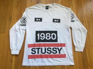 Vintage Stussy manches longues t shirt taille L blanc 1980