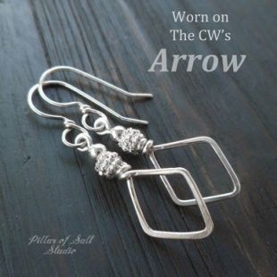 Sterling Silver diamond shape Wire Wrapped Earrings by Pillar of Salt Studio