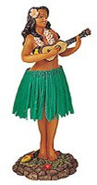 KC Hawaii Leilani Dashboard Hula Doll Playing Ukulele Green 7 inch