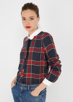 Chemise carreaux col claudine