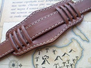 18 mm huile marron en cuir bande de montre bracelet Bund blanc bas pour Сlassic Vintage Suisse russe montres bracelets lumière fils de couleur tan manchette