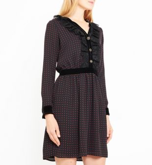 Robe courte à pois, velours et dentelle