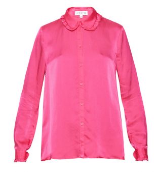 Chemise rose col volanté