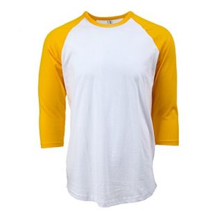 Rich Cotton Raglan T-Shirts (L, White/Yellow)