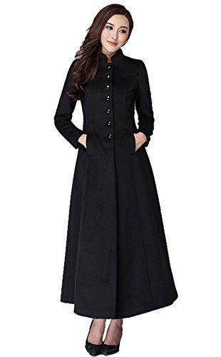 Chickle Women's Stand Collar Single Breasted Walker Long Wool Dress Coat S Black