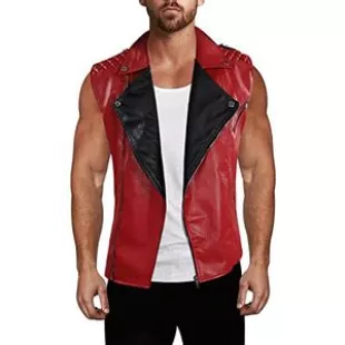 Mens Thor Chris Hemsworth Love Thunder Vest Red Leather Studded Spikes Jacket