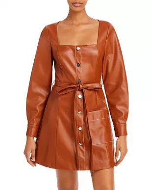 Oz Faux Leather Belted Dress