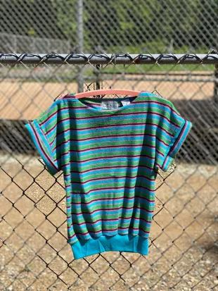 Fruit Stripes Terry Cloth Cuffed Short Sleeve Dead Stock Top