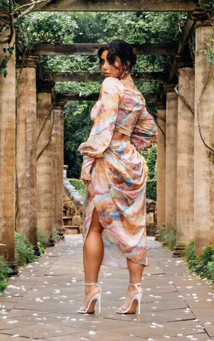 Multi Marble Print Tie Wrap Skirt