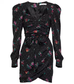 Ruched Floral-Print Silk-Jacquard Mini Dress