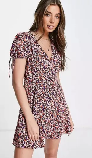 Double Breasted Mini Tea Dress in Ditsy Floral
