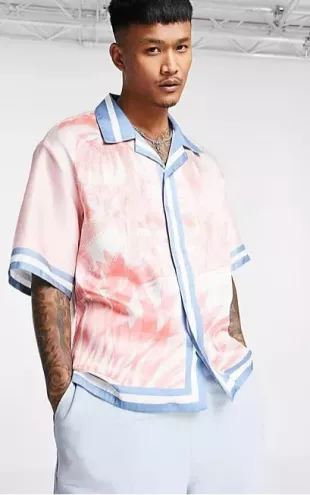 Shirt with Border Print in Salmon