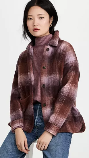 Madewell Brushed Plaid Shirt Jacket worn by Devi Vishwakumar