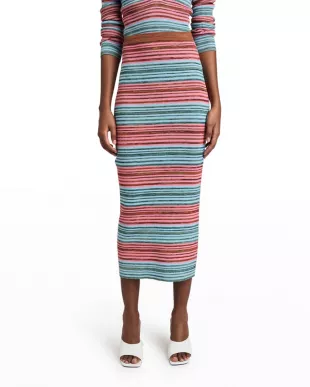 Riviera Ribbed Knit Striped Midi Pencil Skirt
