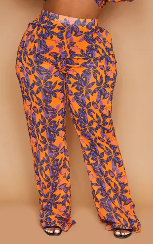 Orange Print Beach Flares
