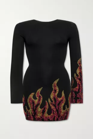 Crystal Embellished Stretch Jersey Mini Dress