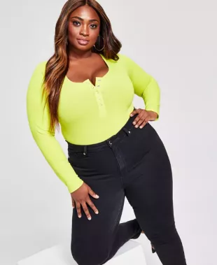 Ribbed Henley Bodysuit
