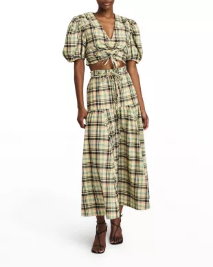Adelyn Rae Lyla Yarn Dyed Plaid Smocked Crop Top