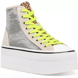 Womens Stories Leather Sequined Casual and Fashion Sneakers
