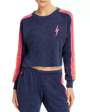 Neon-Striped Fleece Sweatshirt