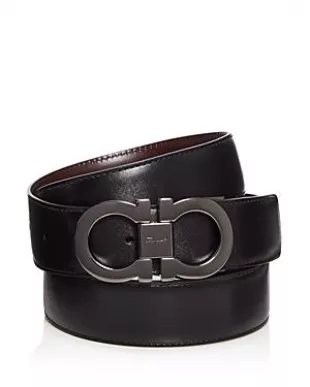 Double Gancini Buckle Reversible Leather Belt