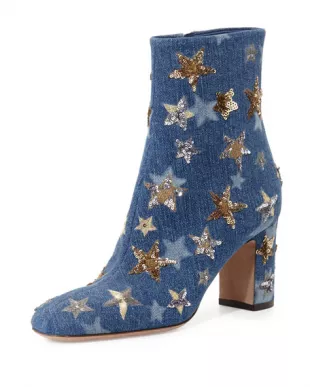 Star-Studded Denim Ankle Boot